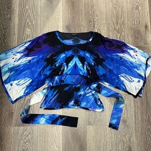 Roberto verino Blue Abstract Print Kimono Sleeve Blouse - Size 6